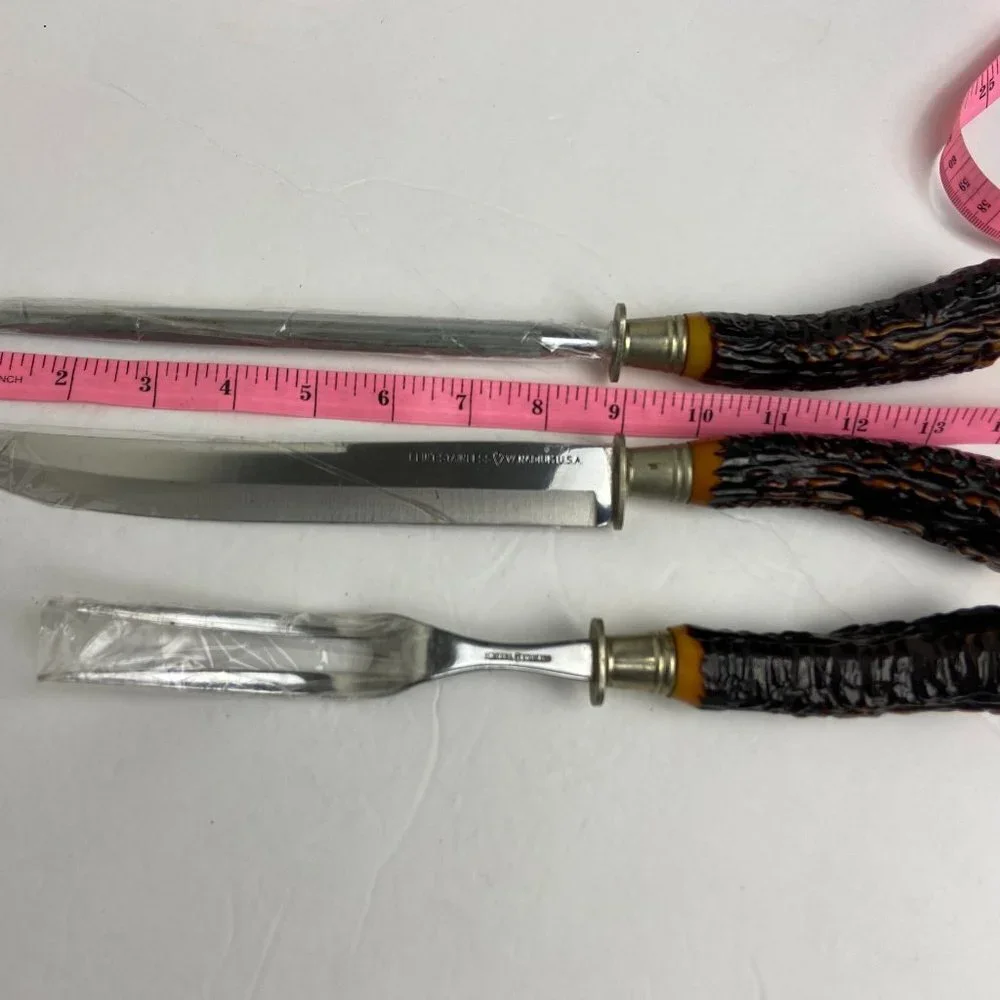 Vintage 1960’s Flint Stainless Vanadium USA Carving Set Bakelite Handles